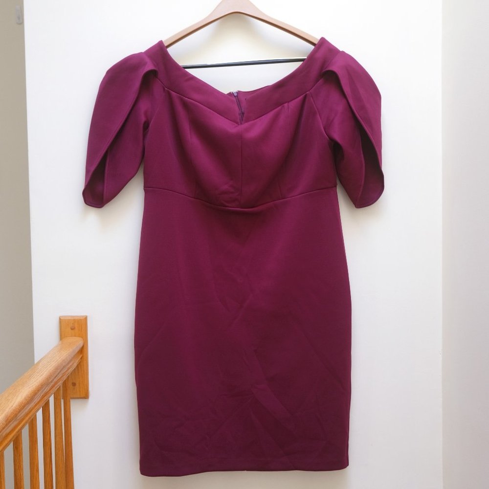 { Eloquii Dress } Plum Wine Tulip Sleeved Knee Length